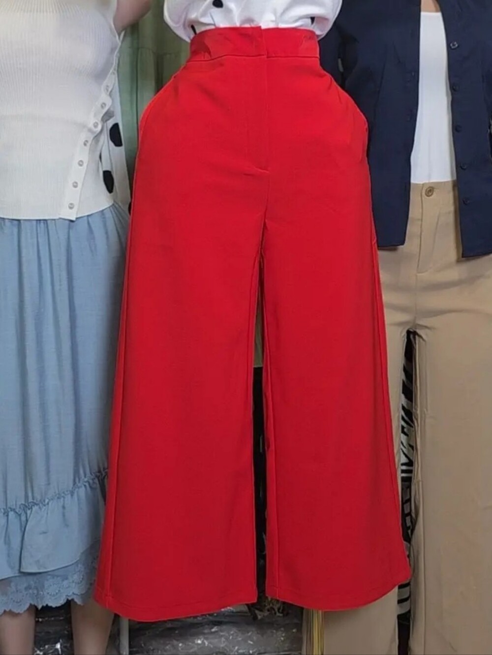 Have Red High-Waist Wide-Leg Palazzo Pants Cropped
